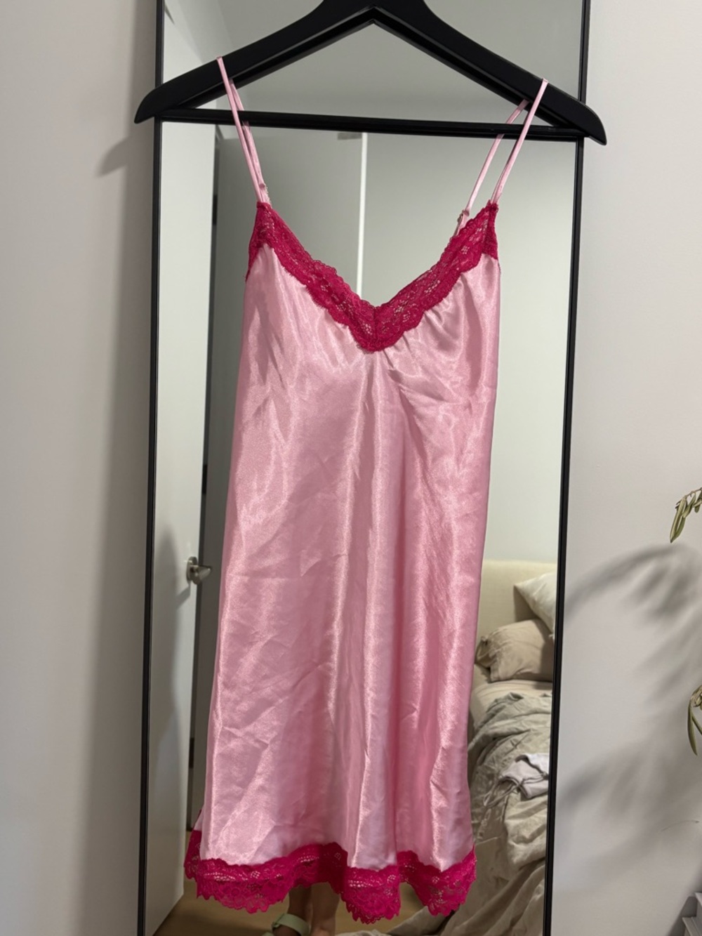 EUC Light Pink Jonquil In Bloom Nordstrom Pink Satin Lace-Trim Slip Dress